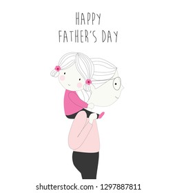 Happy father's day  dad and daughter hugging cartoon vector