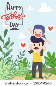 Happy Father's Day. Dad with daughter on occasion of Happy Father's Day celebration. Greeting card for the holiday. Vector illustration background in cartoon flat design style