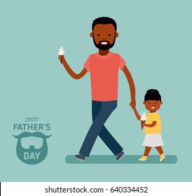 Happy Father's Day. Dad with daughter. Greeting card for the holiday. African Americans family. Vector illustration in cartoon flat style