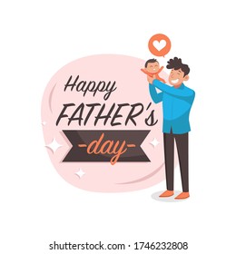 Happy Father's Day. Dad with his son and daughter in his arms. Greeting card for the holiday. Vector illustration in cartoon style. Isolated on white background. 