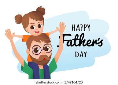 Happy Father's Day. Dad with his daughter. Vector illustration card