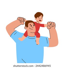 Happy Fathers Day. Dad with his son in his arms. Greeting card for the holiday. 
