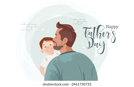 Happy Father's Day, Dad holding his son Vector illustration of a flat design