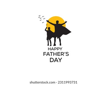 Happy Father's Day. Dad is like a big tree in the shade of which we are all free. My father is my hero. Dad and the kids are playing. Yellow background silhouette man. Vector Illustration