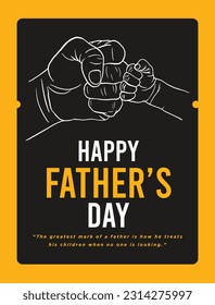 Happy Father's Day. Dad is like a big tree in the shade of which we are all free. My father is my hero. Dad and the kids are playing. Yellow background silhouette hand. Vector Illustration art.