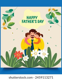 Happy Father's Day. Dad is like a big tree in the shade of which we are all free. My father is my hero. Dad and the kids are playing. Yellow background silhouette man. Vector Illustration art.