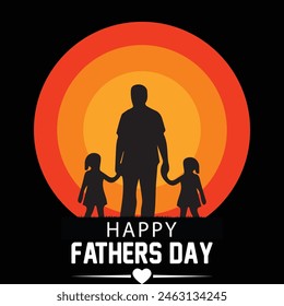 Happy Father's Day. Dad is like a big tree in the shade of which we are all free. My father is my hero. Dad and the kids are playing. Yellow background silhouette man. Vector Illustration art.
