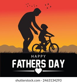 Happy Father's Day. Dad is like a big tree in the shade of which we are all free. My father is my hero. Dad and the kids are playing. Yellow background silhouette man. Vector Illustration art.