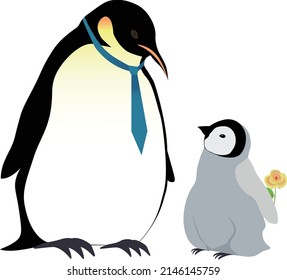 Happy Father's Day. Dad penguin and baby.