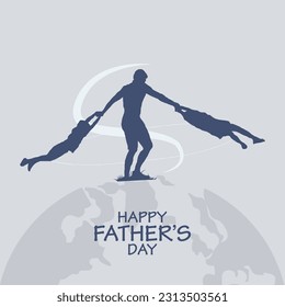 Happy Fathers day, Dad playing with children vector illustration 