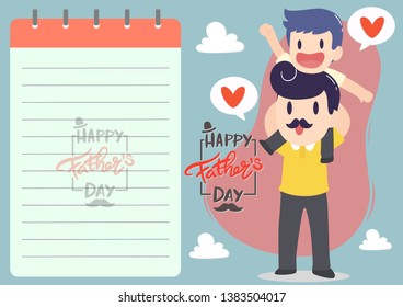 Happy Father's Day. Dad with son on occasion of Happy Father's Day celebration. Greeting card for the holiday. Vector illustration background in cartoon flat design style