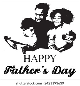 Happy fathers day, dad and son beautiful silhouette sunset scene poster design.