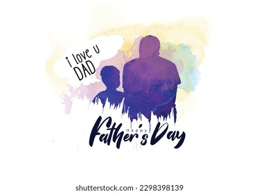 Happy Fathers day, Dad in superhero costume holds son on his shoulders, typography