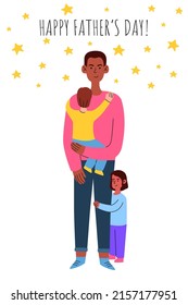 Happy father's day. Dad with their children. Father's Day greeting card.