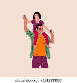 Happy Father's Day daughter is sitting on his dad's shoulders celebration concept. vector illustration design for social media post design
