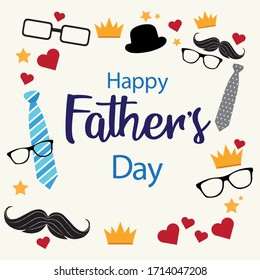 happy fathers day decorated with glases, ties, glasses, and others