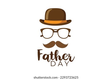 Happy fathers day decoration background with glasses, mustache, hat, copy space text, vector design illustration