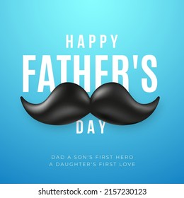 Feliz diseño del Día del Padre con bigote negro y texto de bienvenida con fondo azul. Ilustración vectorial.
