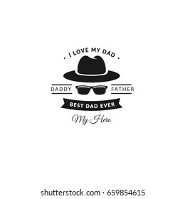 Happy Father's Day Design. Black color vintage style Father logo on light grunge background. Vector illustration