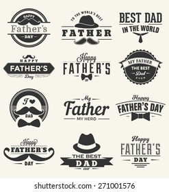 Happy Father's Day Design Collection - A set of twelve dark colored vintage style Father's Day Designs on light background