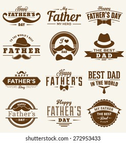 Happy Father's Day Design Collection - A set of twelve brown colored vintage style Father's Day Designs on light background