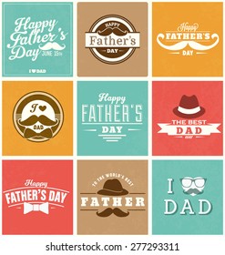 Happy Father's Day Design Collection - A set of nine vintage style Father's Day Designs on colorful backgrounds