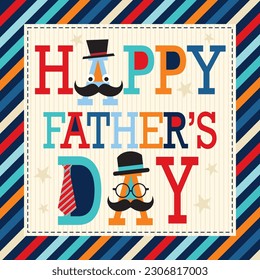 Happy father's day design with colorful text and stripes