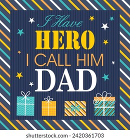 Happy father's day design with colorful lettering and gifts