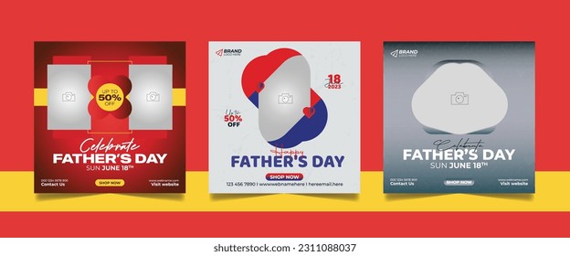 Happy father's day design offer social media post banner square flyer template