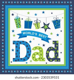 Happy Vater's Tag Design mit Text und Geschenken