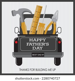 Happy father's day design with tools on the car