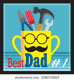 Happy father's day design with tools on the glass