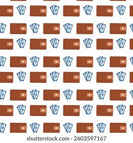 Happy father's day design with wallets and dollar bills for gift wrapping or card background.