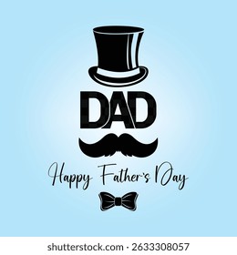 Happy Fathers day doodle mustache typography banner. Concept for Father's Day with elegant handwritten lettering and moustache. Vector illustration.