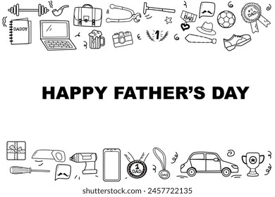 happy fathers day elements doodle design, celebration accessories message decoration party for greeting card, banner, poster