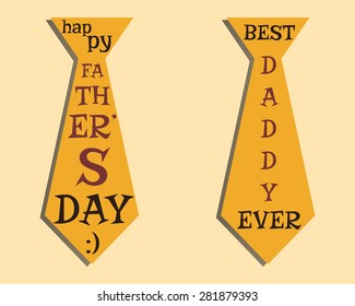 Happy Fathers Day elements. Orange Tie and lettering inside. Best for thematic party. Isolated on bright background. Vector illustration
