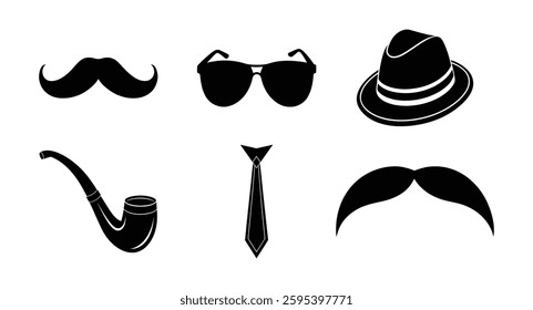 Happy fathers day elements silhouette on white background