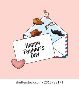 Happy Father's Day With Envelope And Dad Stuff Decoration Vector. Perfect for Father's Day