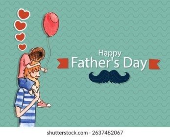 Happy Father's Day event hand drawn style Father with his son balloon illustration