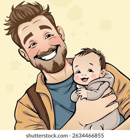 Happy Father's Day. Father and baby vector doddles . 