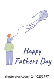 Happy fathers day with father boy and kite flat design