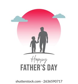 Happy Fathers Day with a father and child silhouette on a sunset illustration background
