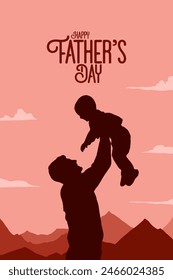 Happy Father's Day with father and children silhouettes vector illustration for greeting card design, social post design 