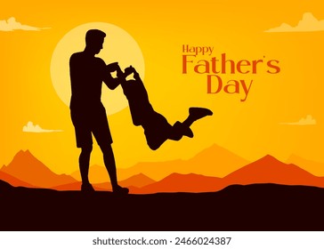 Happy Father's Day with father and children silhouettes vector illustration for greeting card design, social post design 