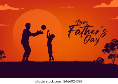 Happy Father's Day with father and children silhouettes vector illustration for greeting card design, social post design 