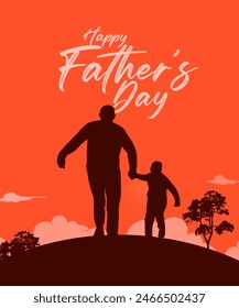 Happy Father's Day with father and children silhouettes vector illustration for greeting card design, social post design