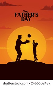 Happy Father's Day with father and children silhouettes vector illustration for greeting card design, social post design