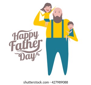 Happy father's day. Father and children. flat character design and elements. vector illustration