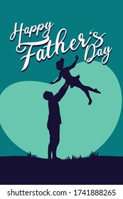 Happy Fathers Day Father and Daughter Heart silhouettes Vector