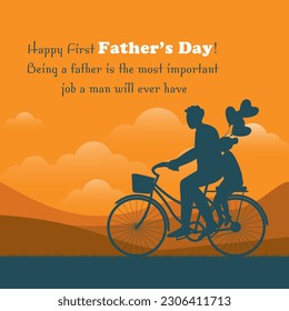 happy father's day, father and daughter riding bicycles